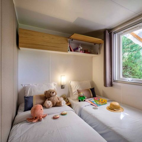 Mobilheim 6 Personen - Comfort | 3 Schlafz. | 6 Pers. | Erhöhte Terrasse | Klimaanlage | TV