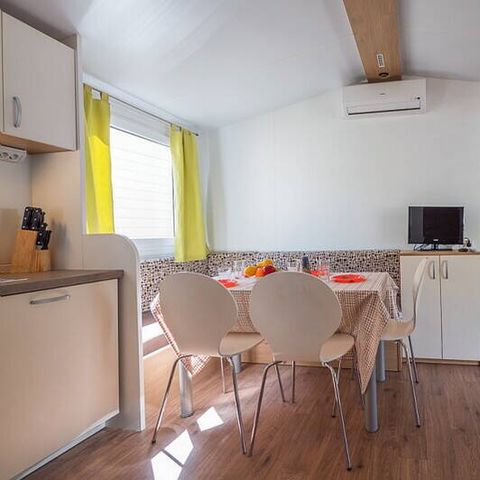 Mobilheim 6 Personen - Comfort | 3 Schlafz. | 6 Pers. | Erhöhte Terrasse | Klimaanlage | TV