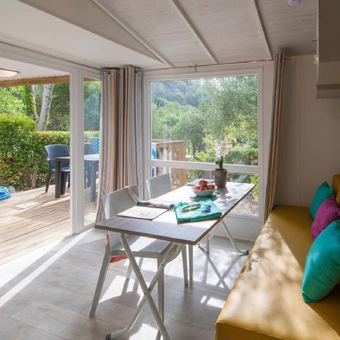 Mobilheim 6 Personen - Comfort | 2 Zi. | 4/6 Pers. | Erhöhte Terrasse | Klimaanlage | TV