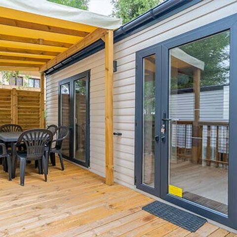 Mobilheim 6 Personen - Comfort | 3 Schlafz. | 6 Pers. | Erhöhte Terrasse | Klimaanlage