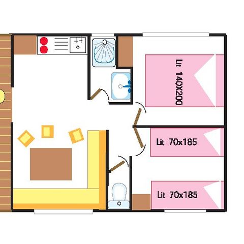 Mobilheim 4 personen - Classic XL | 2 Schlafz. | 4 Pers. | Einzelne Terrasse | TV