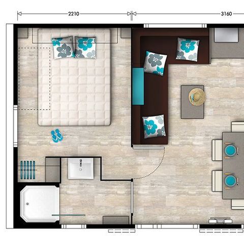 Mobilheim 6 personen - Comfort | 3 Zi. | 6 Pers. | Erhöhte Terrasse | Klimaanlage | TV