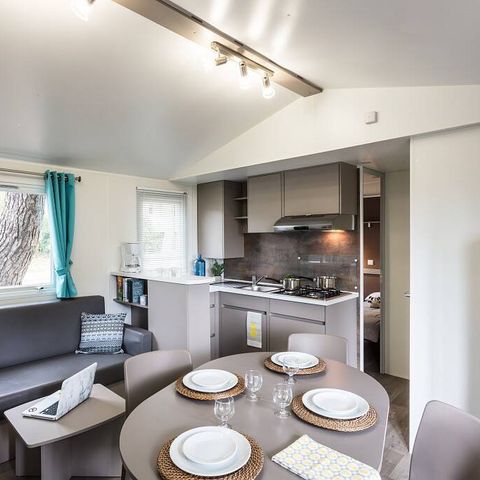 Mobilheim 6 Personen - Klassisch | 3 Zi. | 6 Pers. | Erhöhte Terrasse | 1 Bad | Klimaanlage | TV