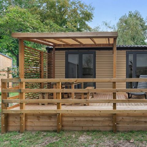 Mobilheim 6 Personen - Comfort XL | 3 Schlafz. | 6 Pers. | Erhöhte Terrasse | Klimaanlage