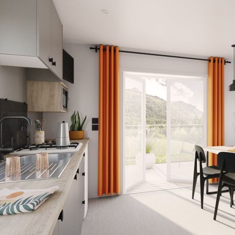 Mobilheim 4 personen - Premium 25 m² inkl. überdachte Terrasse- 2 Zimmer +TV + Geschirrspülmaschine + BBQ