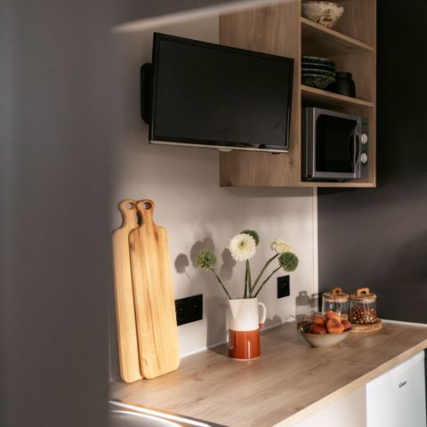 Mobilheim 4 personen - 25m² Premium (2Sch-4Pers) davon Halbüberdachte Terrasse + TV + LV + BBQ