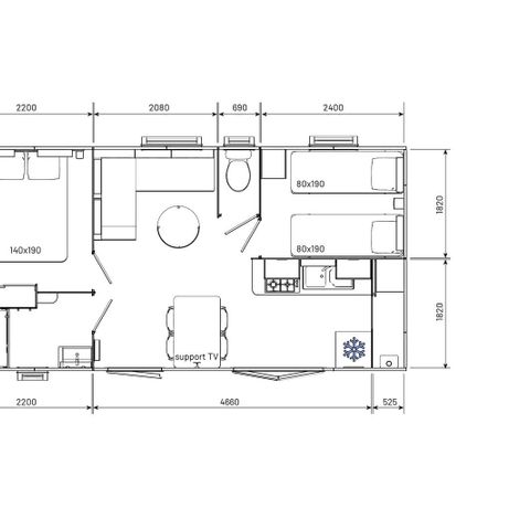 Mobilheim 6 Personen - Komfort - 2 Zimmer