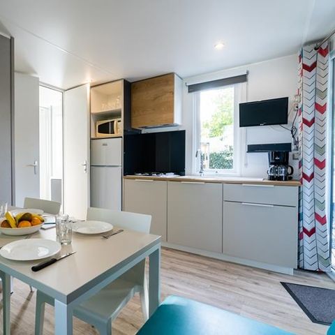 Mobilheim 4 Personen - Mobilheim Horizon 27.5m² (2 Zimmer) (- 8 Jahre) + integrierte Terrasse + TV 4 Pers.