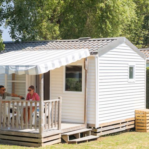Mobilheim 2 Personen - Mobilheim Strand 18.6m² (+ 10 Jahre) (1 Zimmer) + Halbüberdachte Holzterrasse + TV 2 Pers.