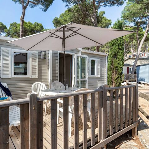 Mobilheim 6 personen - Classic | 2 Schlafz. | 4/6 Pers. | Erhöhte, nicht überdachte Terrasse | Clim.
