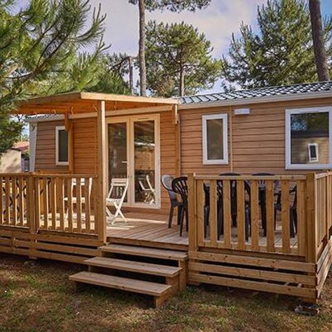 Mobilheim 6 Personen -  Comfort | 3 Zi. | 6 Pers. | Erhöhte Terrasse | 1 Bad | Klimaanlage | TV
