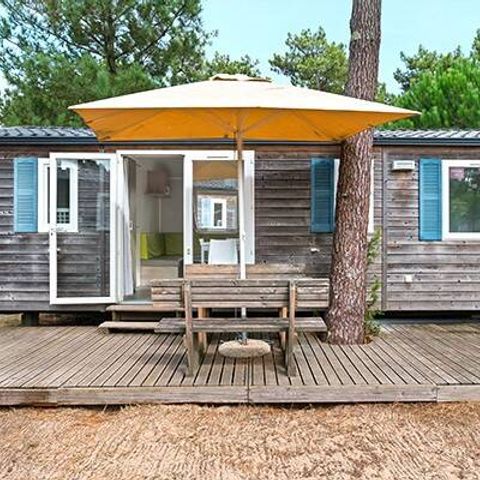 Mobilheim 4 Personen - Comfort | 2 Zi. | 4 Pers. | Erhöhte Terrasse | 1 Bad | Klimaanlage | TV