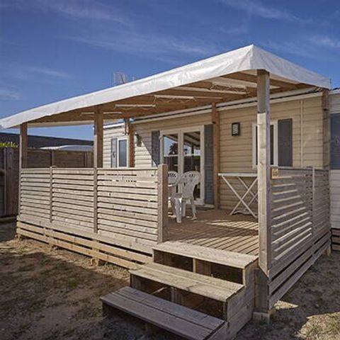 Mobilheim 6 Personen - Comfort | 3 Zi. | 6 Pers. | Erhöhte Terrasse | 2 Bäder | Klimaanlage
