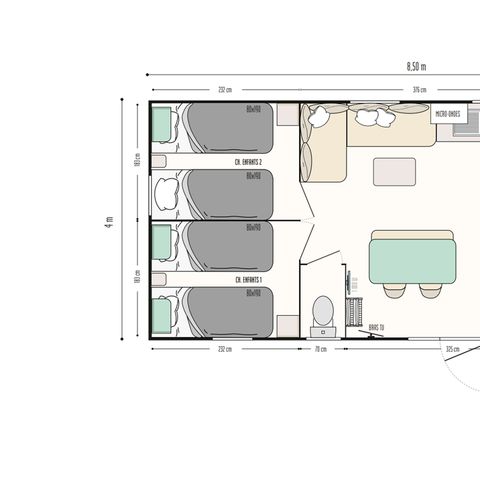 Mobilheim 8 Personen - Mobilheim Super Cordelia 3 Schlafzimmer mit halbüberdachter Terrasse ( Jahr 2025)