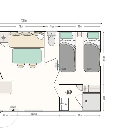Mobilheim 5 personen - 2 Schlafzimmer - halbüberdachte Terrasse (2022)