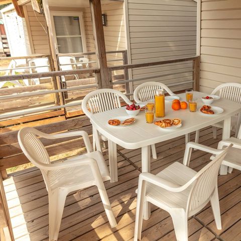 Bungalow 6 personen - Mobilheim | Comfort | 3 Zi. | 6 Pers. | Einfache Terrasse | Clim.