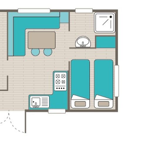 Mobilheim 4 personen - Comfort XL | 2 Zi. | 4 Pers. | Erhöhte Terrasse | Klim.