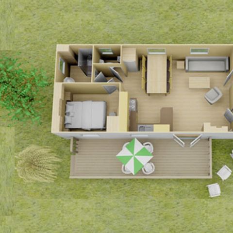 Mobilheim 6 personen - Classic | 3 Schlafz. | 6 Pers. | Erhöhte Terrasse | Klimaanlage | TV