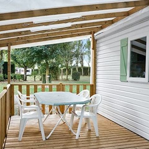 Mobilheim 5 Personen - Comfort XL | 3 Zi. | 5 Pers. | Erhöhte Terrasse | Klima.