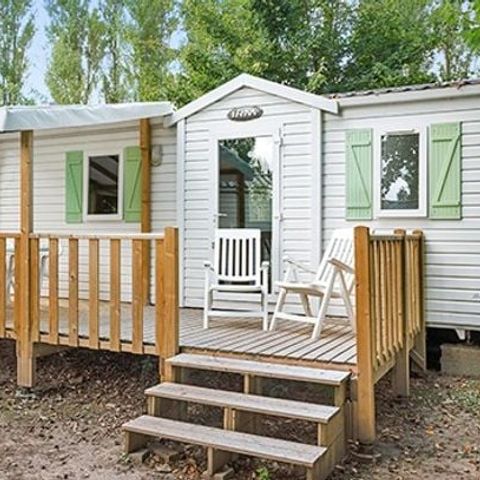 Mobilheim 5 Personen - Comfort XL | 3 Zi. | 5 Pers. | Erhöhte Terrasse | Klima.