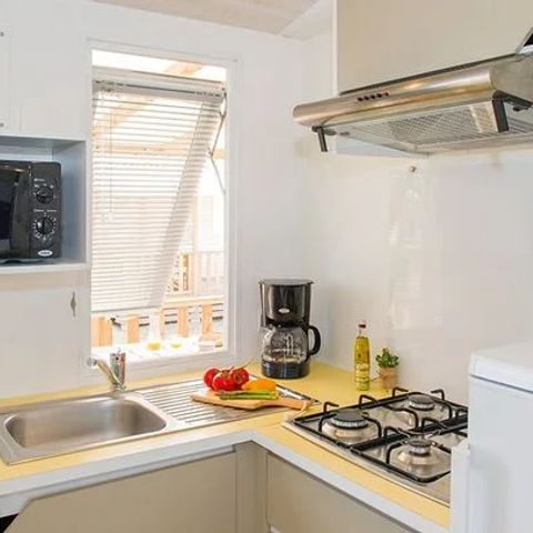 Mobilheim 5 Personen - Comfort XL | 3 Zi. | 5 Pers. | Erhöhte Terrasse | Klima.