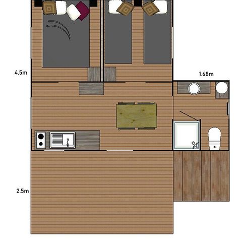 SafariZelt 5 Personen - C- Lodge Pilotis - 2 Zimmer 24m² mit überdachter Terrasse