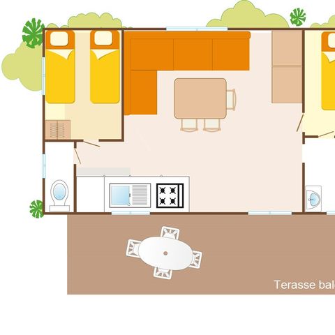 Mobilheim 6 personen - Classic XL | 2 Schlafz. | 4/6 Pers. | Erhöhte Terrasse
