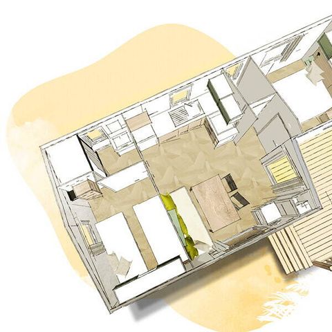 Mobilheim 6 personen - Comfort | 2 Zi. | 4/6 Pers. | Einfache Terrasse | Klimaanlage
