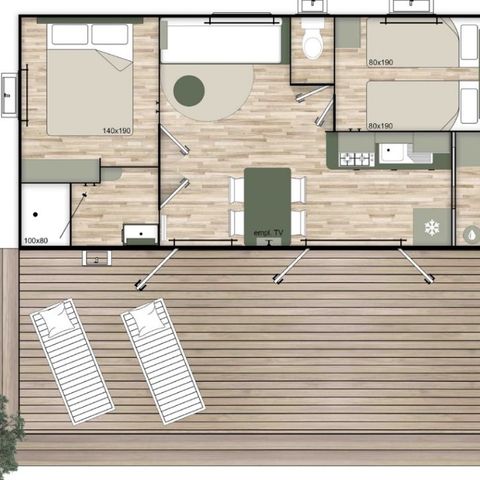 Mobilheim 4 Personen - Premium 2 Schlafzimmer