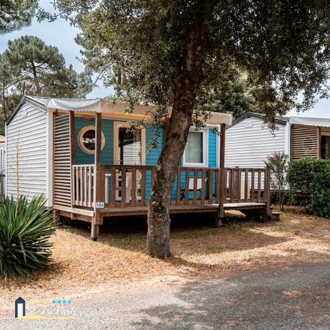 Mobilheim 2 personen - Mobilheim Confort 18,60 m² (1 Zimmer) + halbüberdachte Holzterrasse