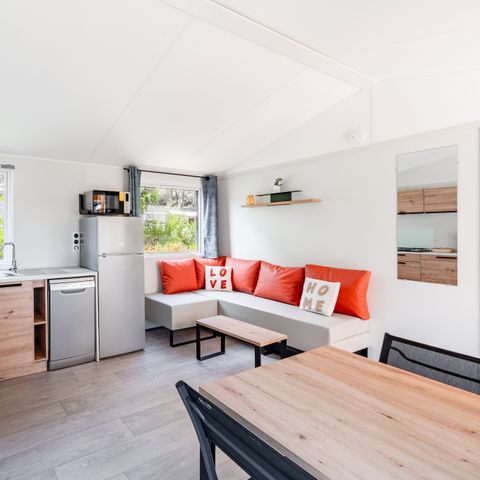 Mobilheim 4 Personen - Mobilheim Premium 31m² (2 Zimmer) + Geschirrspüler + halbüberdachte Terrasse 15m².