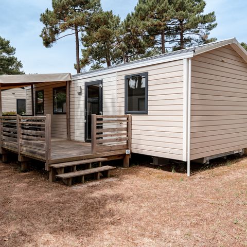 Mobilheim 4 personen - Mobilheim Premium 32m² (2 Schlafzimmer - 2 Badezimmer) + Geschirrspülmaschine + halbüberdachte Terrasse 15m².