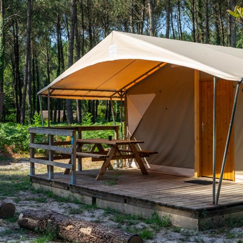 Safarizelt 4 Personen - Holzboden, 2 Schlafzimmer, ausgestattete Küche, Terrasse