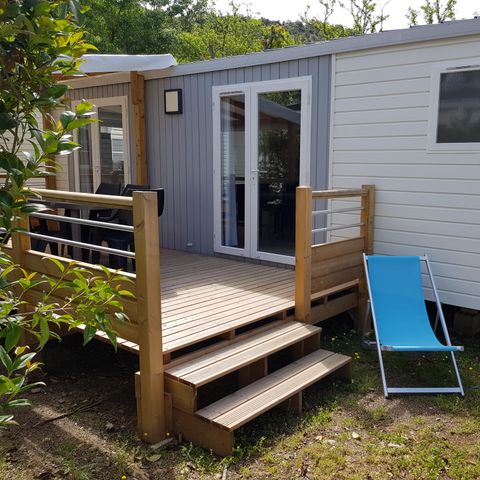 Mobilheim 5 Personen - Mobilheim Premium 32 m² 2 Zimmer + 12m² halbüberdachte Terrasse (9m²) + TV + Klimaanlage 4/5 Pers.