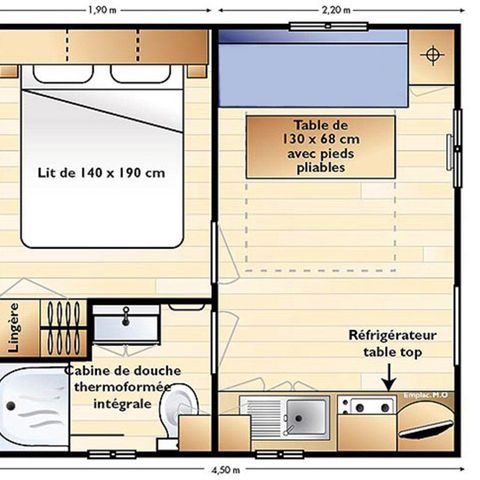 Mobilheim 2 Personen - Mobilheim Standard 21m² 1 Zimmer + 12m² halbüberdachte Terrasse (9m²) 2 Pers.