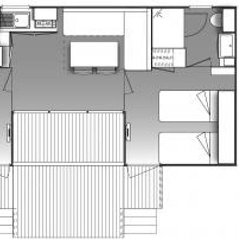 Mobilheim 4 Personen - Mobilheim Premium 32m² 2 Schlafzimmer + 2 Bäder + überdachte Terrasse 9m² + TV + Klima 4 Pers.