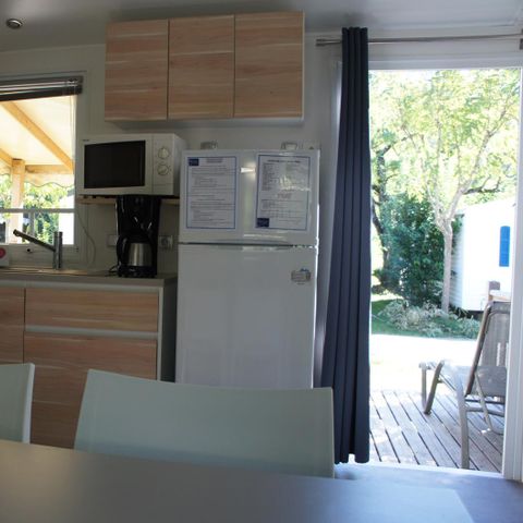 Mobilheim 7 Personen - Mobilheim Premium 32 m² 3 Zimmer + 12m² halbüberdachte Terrasse (9m²) + TV + Klimaanlage 6/7 Pers.