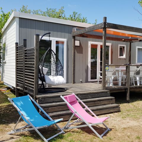Mobilheim 7 Personen - Mobilheim Luxe 32m² 3 Schlafzimmer + 12m² halboffene Terrasse (9m²) + TV + Klima 6/7 Pers.