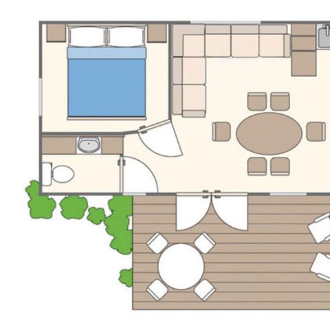 Mobilheim 5 personen - Classic | 2 Zi. | 5 Pers. | Nicht überdachte Hochterrasse | Klima.