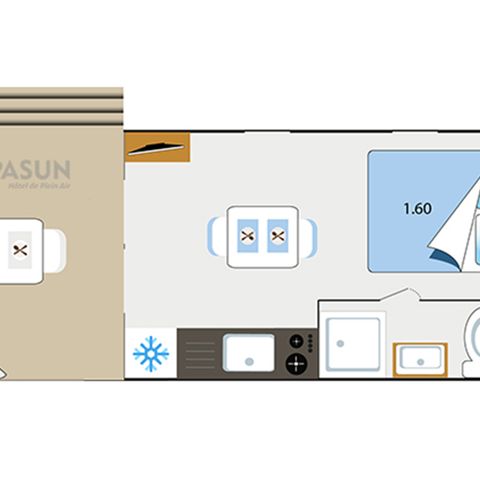 Mobilheim 2 Personen - Mobilheim Key westotel - 20m² - 1 Schlafzimmer