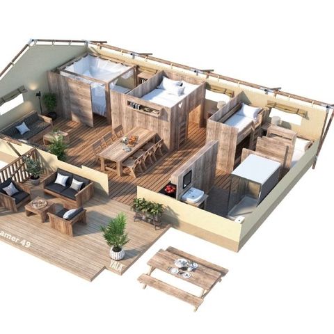 Safarizelt 7 Personen - TENTE LODGE 49 m2 3 Zimmer 6/7 Personen