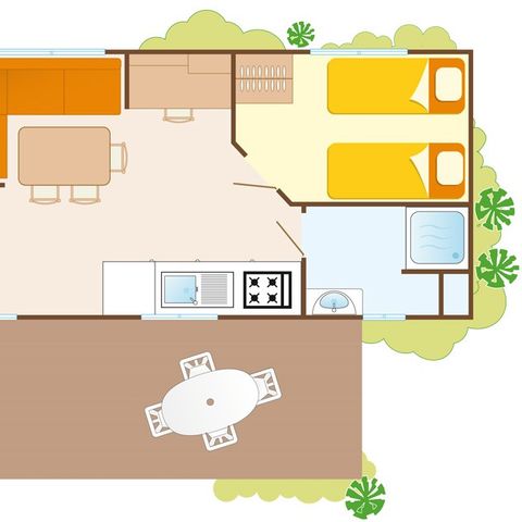Mobilheim 6 Personen - Mobile Home Comfort XL | 2 Zi. | 4/6 Pers. | Erhöhte Terrasse | Klimaanlage