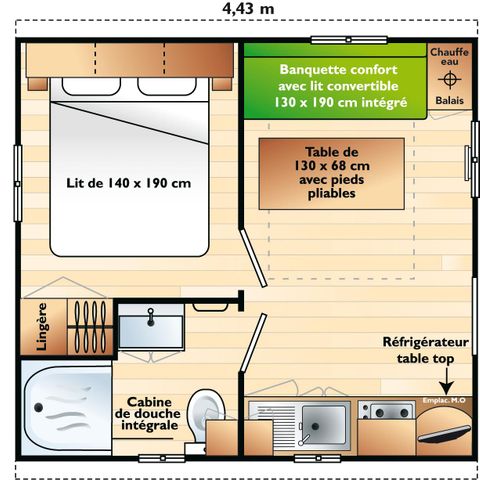 Mobilheim 2 Personen - 1 Zimmer am Teich, 16m2 Kategorie 1
