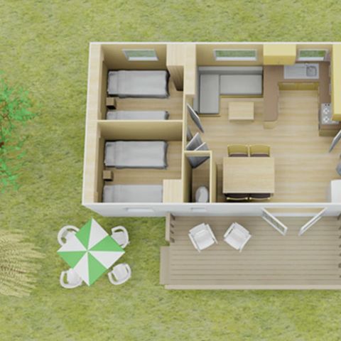 Mobilheim 8 Personen - Classic | 3 Schlafz. | 6/8 Pers. | Erhöhte, nicht überdachte Terrasse | Klima.