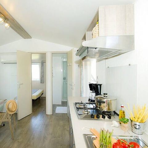 Mobilheim 6 Personen - Comfort | 3 Schlafz. | 6 Pers. | Erhöhte Terrasse | Klimaanlage | TV