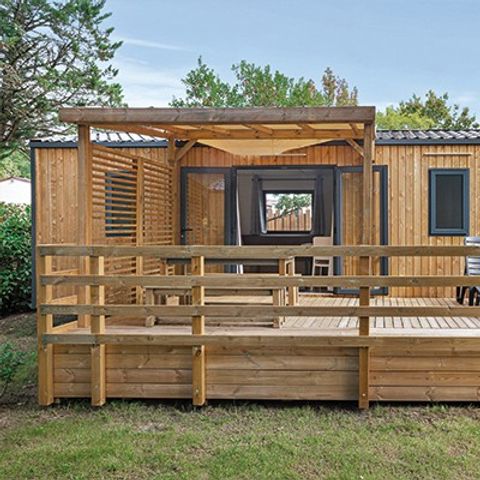 Mobilheim 6 personen - Ultimate | 3 Schlafz. | 6 Pers. | Erhöhte Terrasse | 2 Bad | Klimaanlage | TV