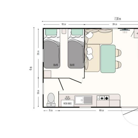 Mobilheim 4 Personen - EDEN TV 2 Zimmer 26M2