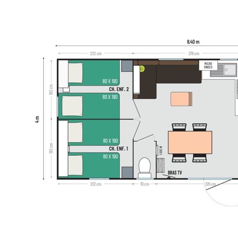 Mobilheim 6 Personen - PRESTIGE TV 3 Schlafzimmer 31M2