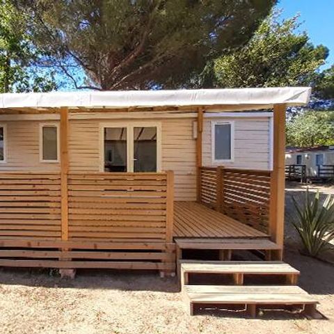 Mobilheim 6 Personen - Premium | 3 Zi. | 6 Pers. | Erhöhte Terrasse | 1 Bad | Klimaanlage
