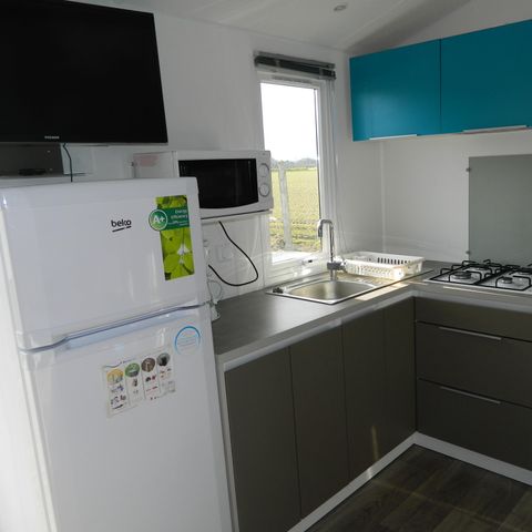 Mobilheim 6 Personen - Mobilheim „Confort“, 28 bis 31 m² (3 Schlafzimmer) + Terrasse, für 6–8 Personen